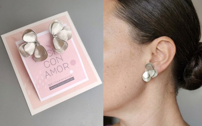 Aros Media Flor con Volumen | Accesorios de Diseño para Novias y Eventos - Trihada