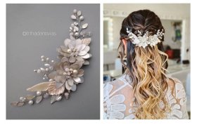 Tocado Berna XL : Bouquet Floral de Porcelana, Cristal y Perlas para Novias y Eventos