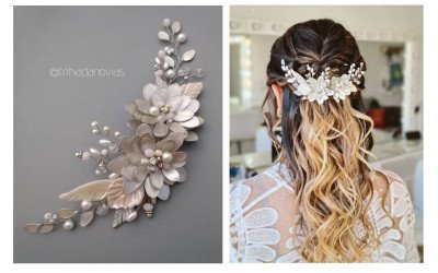 Tocado Berna XL Trihada: Bouquet Floral de Porcelana, Cristal y Perlas para Novias y Eventos