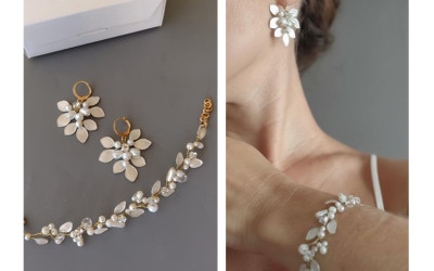 Aros y pulsera de hojitas