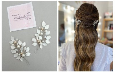 Pins para Novias POLI: Hojas y Perlas | Tocados Trihada