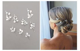 Pins de Perlas y Hojas Nacaradas para Novias: Tocados 