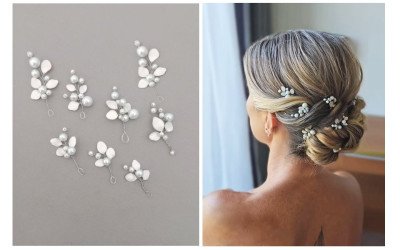 Pins de Perlas y Hojas Nacaradas para Novias: Tocados 