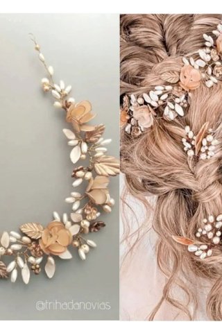 Corona Boho de Flores y Hojas de Porcelana 