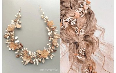 Corona Boho de Flores y Hojas de Porcelana | Tocados para Novias y Eventos | Trihada