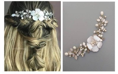 Tocado de Novia Amelia: Flor Central, Hojas y Materiales Personalizables | Trihada