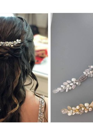 Tocado Sabrina para Novias y Eventos: Hojas Metálicas o Porcelana | 