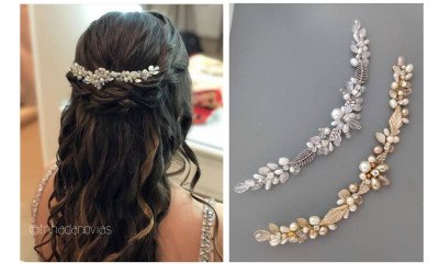 Tocado Sabrina para Novias y Eventos: Hojas Metálicas o Porcelana | Trihada