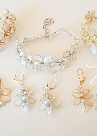 Conjunto Aros y Pulsera de Nácar | Accesorios de Novia y Fiesta 